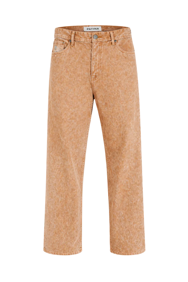 Pair of orange jeans on a white background